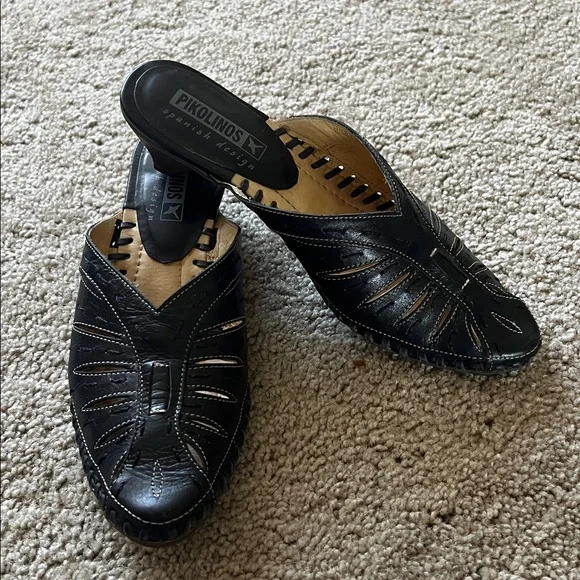 Pikolinos Jerez Black Leather Slip-On Kitten Heel Closed Toe Mules Size EU36 - Picture 2 of 16